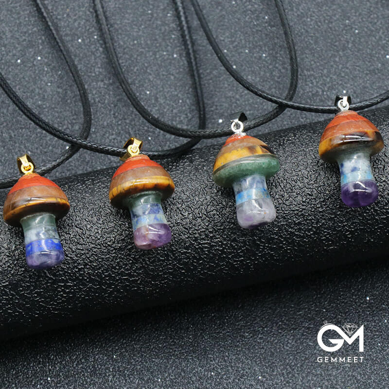 Seven Colored Stone Crystal Mushroom Pendant