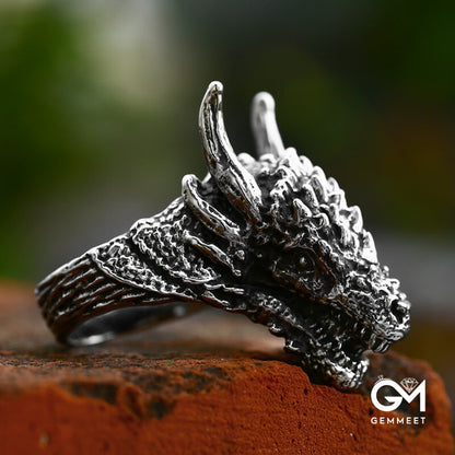 Vintage Stainless Steel Zodiac Dragon Ring