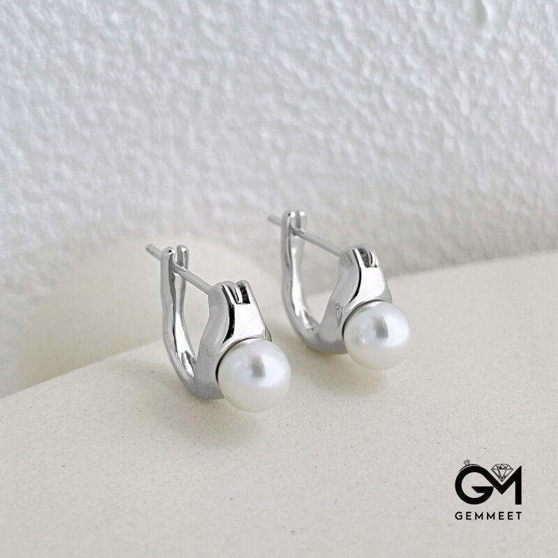 S925 Sterling Silver Simple Streamline Pearl Earrings