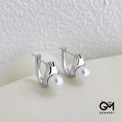 S925 Sterling Silver Simple Streamline Pearl Earrings