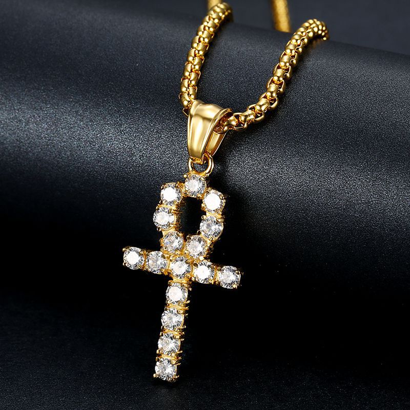 Hip Hop Jewelry Gold Plated Zirconia Ankh Cross Pendant