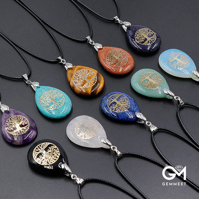 Crystal Tree of Life Water Drop Yoga Pendant