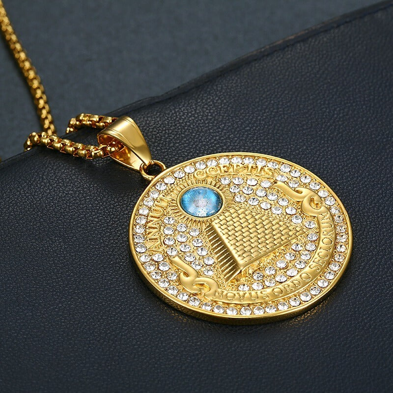 HIPHOP Jewelry Titanium Steel Gold-plated Zircon God's Eye Pendant