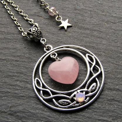 Bohemia Rose Quartz Heart Moon Star Necklace