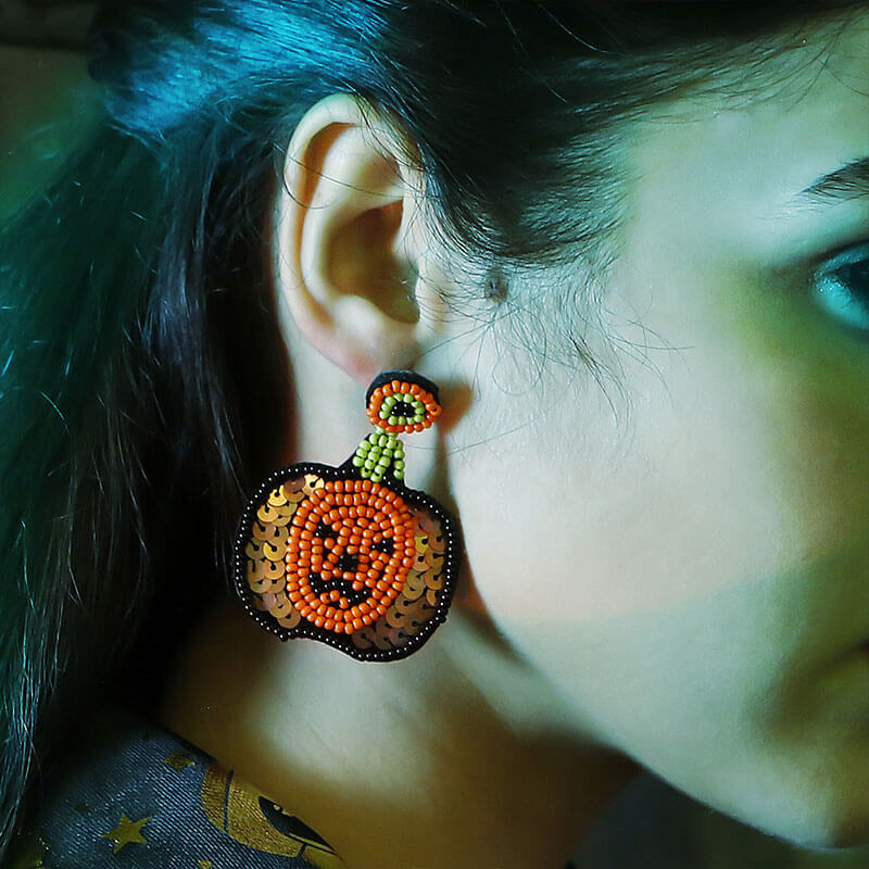 Halloween Punk Style Earrings Hand-woven Exaggerated Sequins Rice Beads Ghost Head Pumpkin Earrings