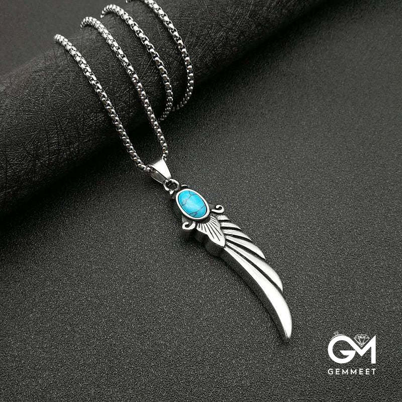 Punk Vintage Jewelry Polished Turquoise Feather Wings Pendant