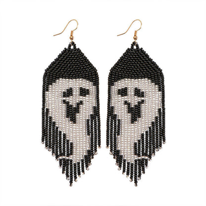 Halloween Handcrafted Ghost Earrings Rice Beads Exaggerated Lightweight Hand-woven Earrings