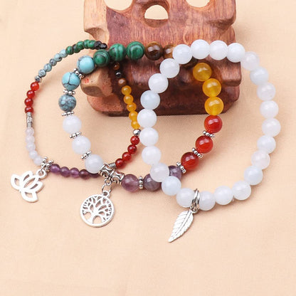 Life of Tree Lotus & Leaf Symbol Color Stones Bracelet