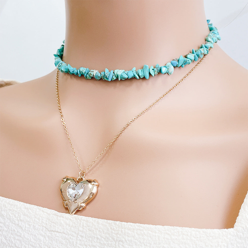 Green Stone Love Pendant Necklace