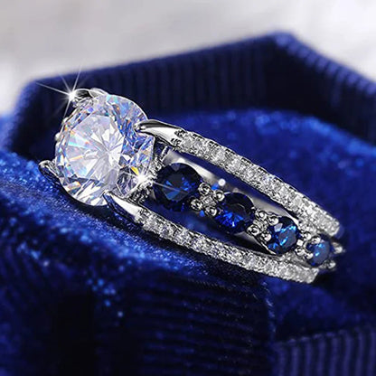 Creative Hollow Sapphire Blue Zircon Ring