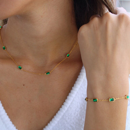 Rectangle Shape Green Crystal Chain Bracelet