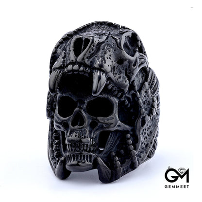 Big skull titanium steel vintage ring for men