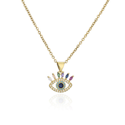 Color Stones Hollow Evil Eye Pendant Necklace