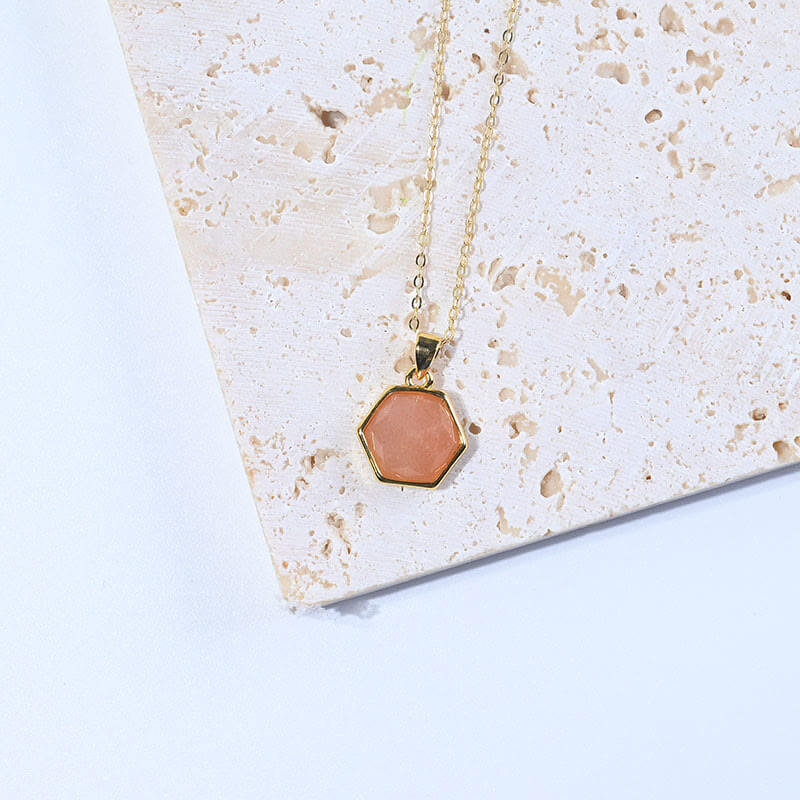 Gold Wire Natural Hexagon Gemstone Necklace