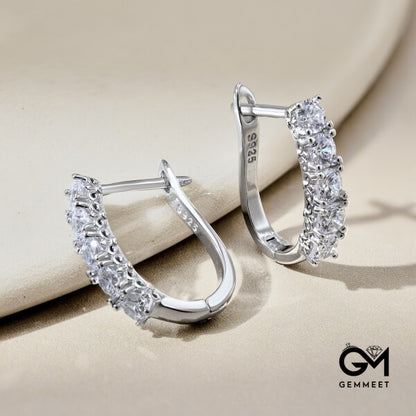 S925 Sterling Silver White Zircon U-shaped Earrings