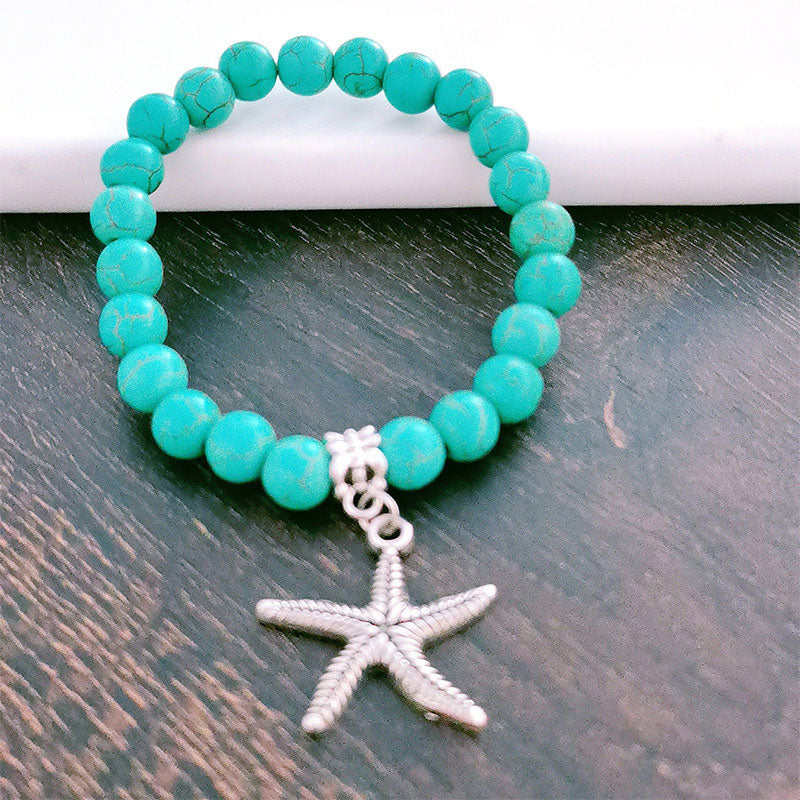 Colorful Bracelet Set Turquoise Bracelet Geometric Starfish Sea Turtle Ceramic Tree of Life Bracelet