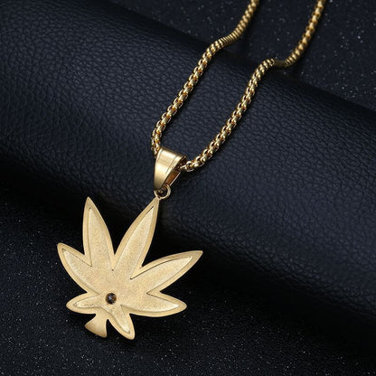 HIPHOP Jewelry Epoxy Gold-plated Zircon Maple Leaf Lovers Pendant