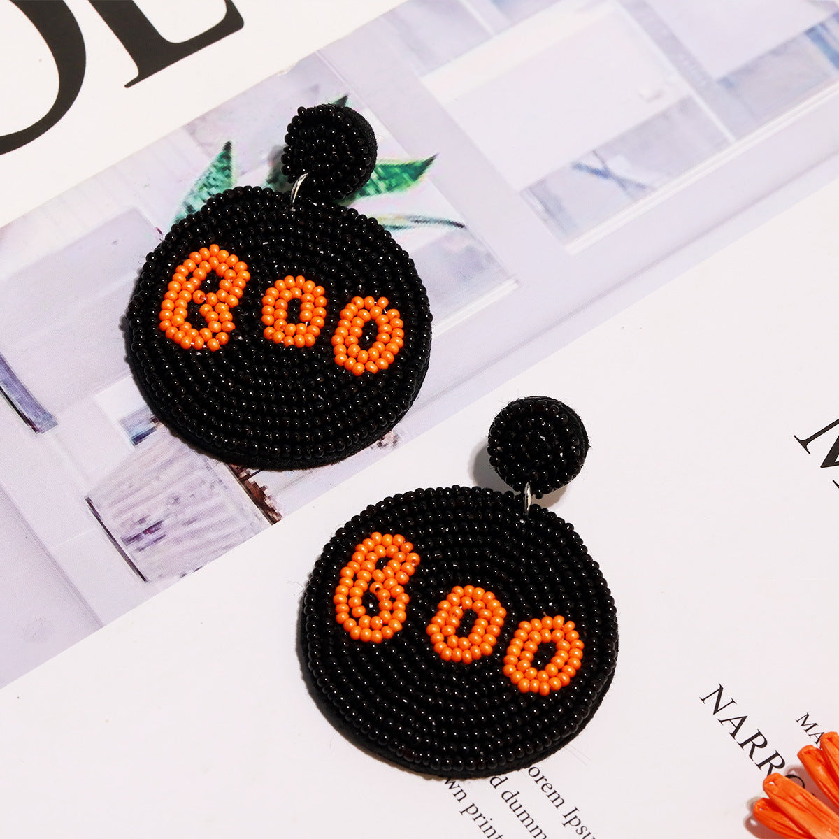 Halloween Handmade Rice Beads Round Letter BOO Funny Earrings