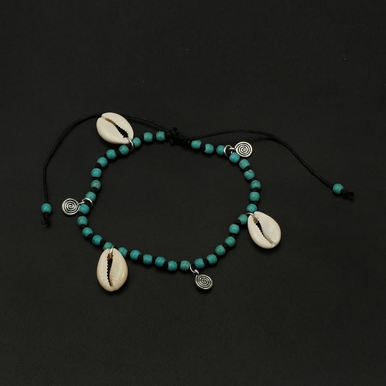 Natural Turquoise Beaded Shell Pendant Bracelet Anklet