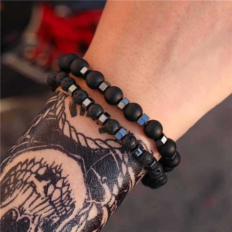 Lava Stone Mens Stretch Set Bracelet