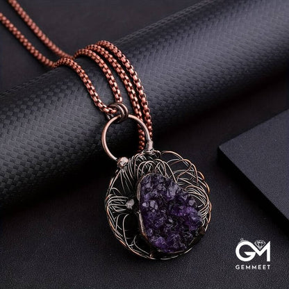 Wire Wound Inlaid Irregular Amethyst Gemstone Necklace