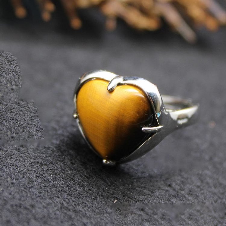 Natural Stone Crystal Heart Ring