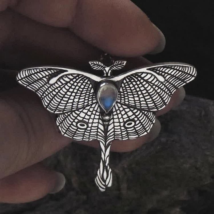 Luna Moth - Sterling Silver Butterfly Moonstone Necklace