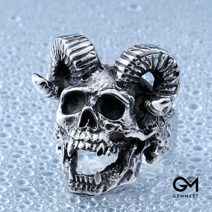 Stainless Steel Punk Satanic Sheep-head Skull Ring