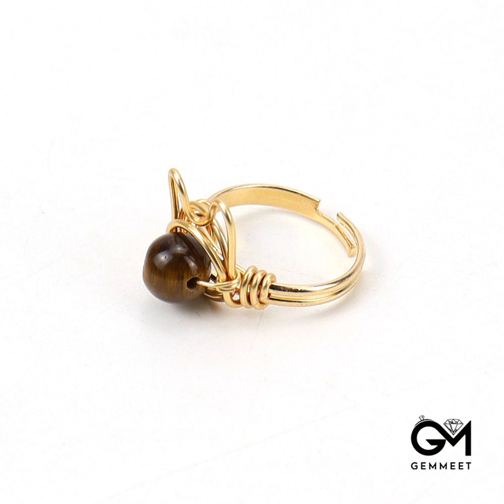 Golden Winding Agate Cat Adjustable Ring