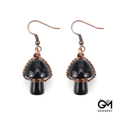 Copper Cute Little Mushroom Crystal Earrings