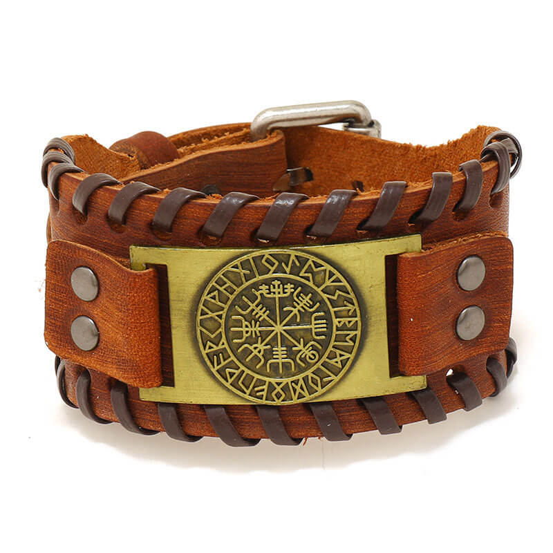 Nordic Viking Cowhide Bracelet Vintage Woven Compass Men's Leather Bracelet