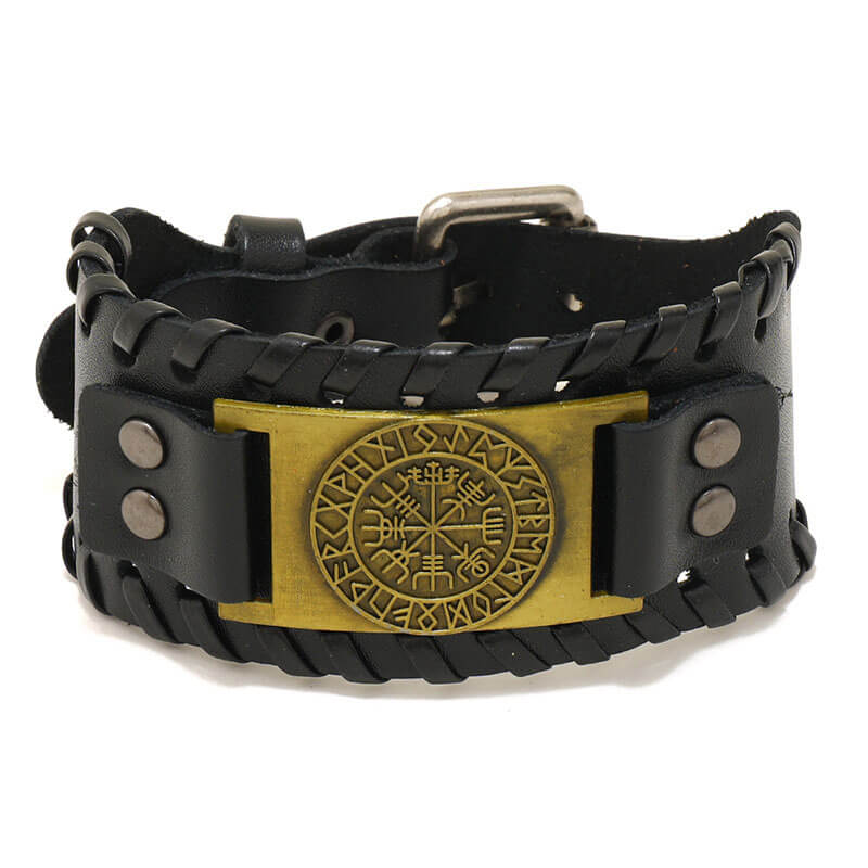 Nordic Viking Cowhide Bracelet Vintage Woven Compass Men's Leather Bracelet