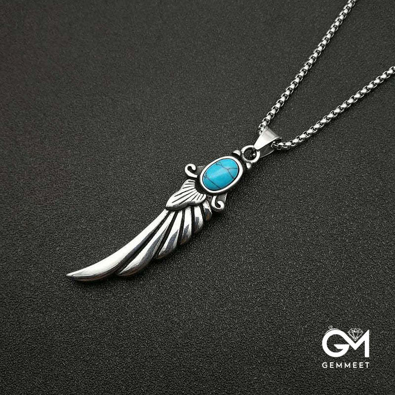 Punk Vintage Jewelry Polished Turquoise Feather Wings Pendant