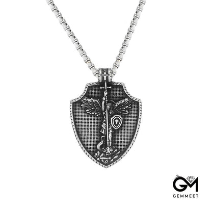 Vintage Myth Angel Titanium Steel Cross Shield Necklace