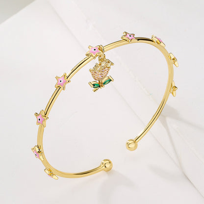 Golden Full Stones Rose Shape Pendant Bracelet & Bangle