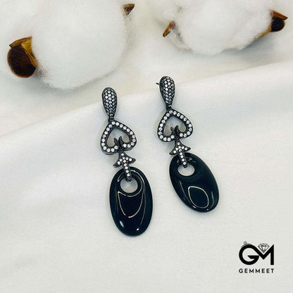 Black Arrow Shape Black Stone Drop Earrings