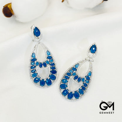 Pear-Shaped Center Hollow Blue Stone Pendant Earrings