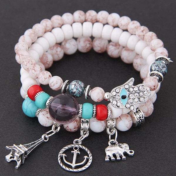 Elephant Tower Evil Eye Hamsa Bracelet Set