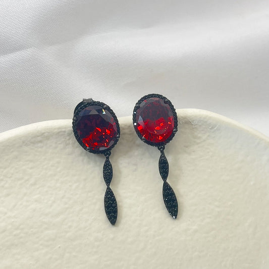 Inlaid Red Zircon Wheat Ear Pendant Earrings