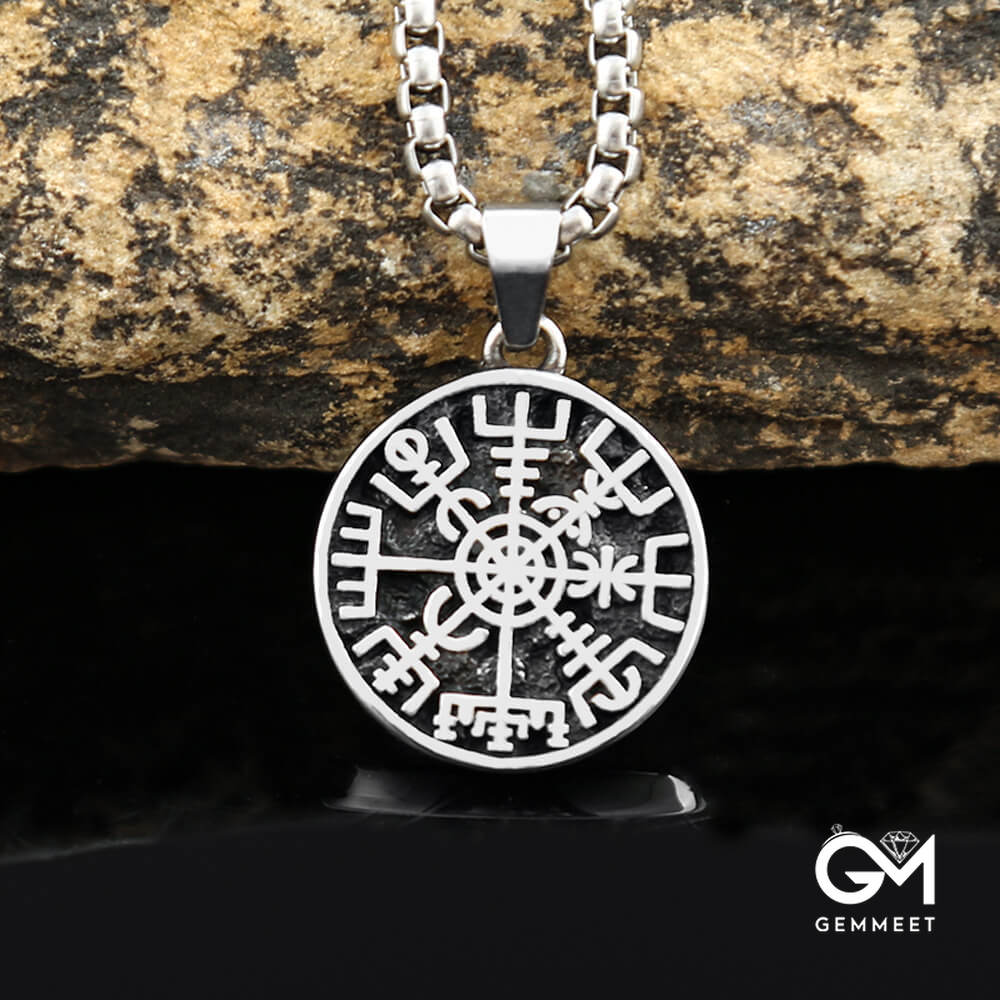 Stainless Steel Compass Round Necklace