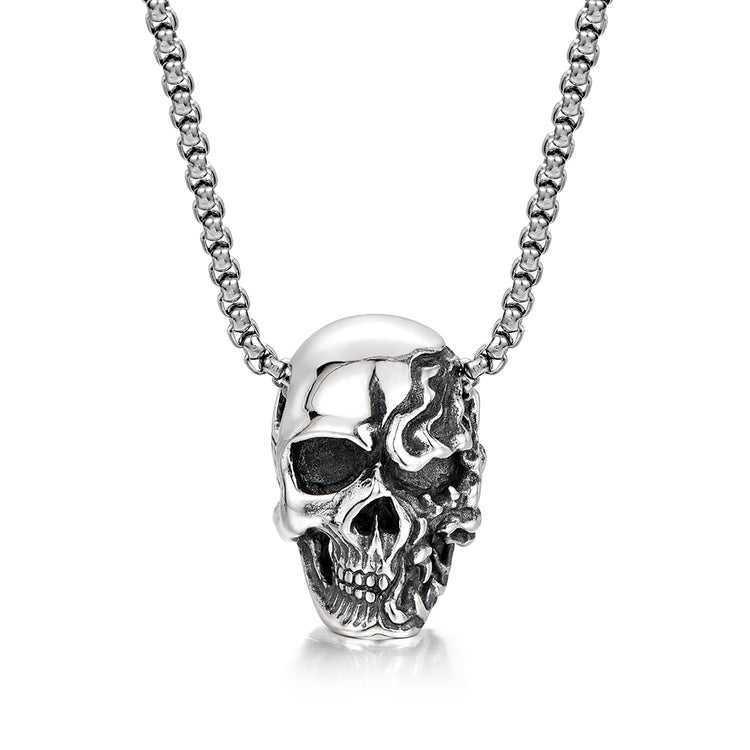 Sterling Silver Vintage Facial Damage Skull Pendants Necklace