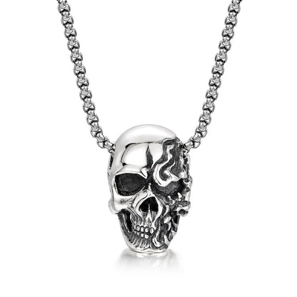 Sterling Silver Vintage Facial Damage Skull Pendants Necklace