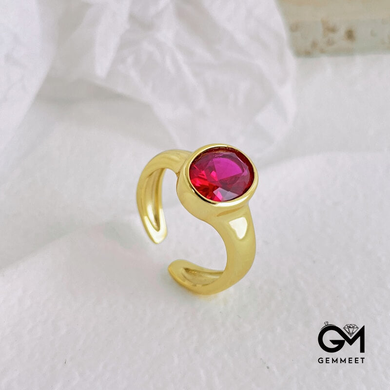 S925 Silver Red Zircon Open Ring