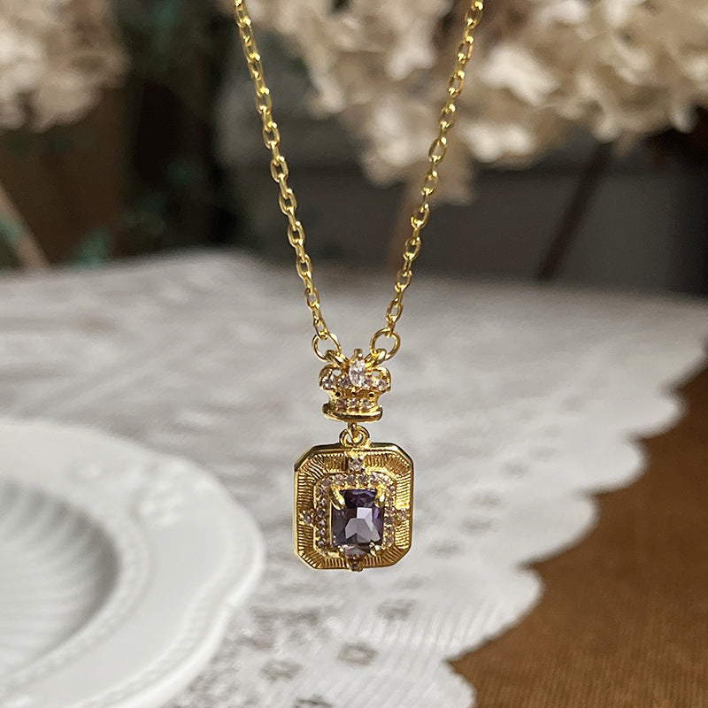 Perfume Bottle Pendant Design Purple Zircon Medieval Necklace