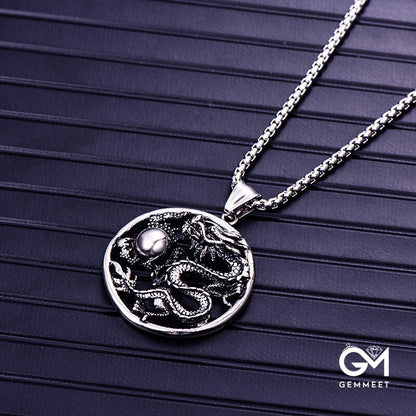 Stainless Steel Hollow Dragon Play Bead Necklace