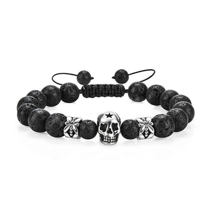 Halloween Volcanic Stone Skull Bracelet Hand Woven Adjustable Beaded Bracelet