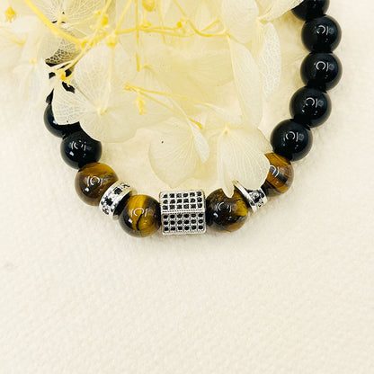 Men's Frosted Tiger Eye Black Pearl Bracelet