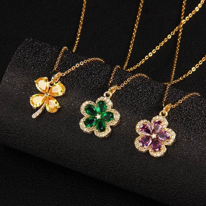 Zircon Four Leaf Clover Flower Necklace