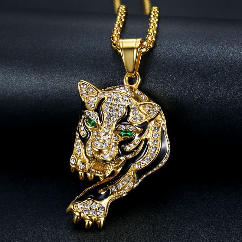 HIPHOP Jewelry Gold-plated Zircon Leopard Head Pendant