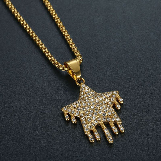 Hip-hop Water Drop Full of Zircon Five-pointed Star Pendant